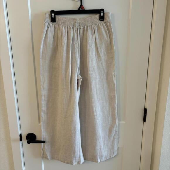 Tahari 100% Linen Wide Leg Cropped Pants Womens M Beige Beach Resort Lagenlook - Picture 2 of 6